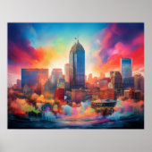 インディアナカラフルポリス抽象芸術ウォールアートプリント ポスター (正面)