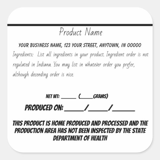 インディアナコテージ法のステッカーホームベースの食べ物 スクエアシール (正面)