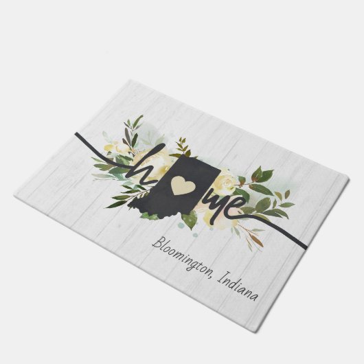 インディアナパーソナライズされた州ユアホームシティ素朴 ドアマット (アングル)