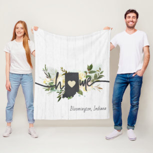 インディアナパーソナライズされた州ユアホームシティ素朴 フリースブランケット