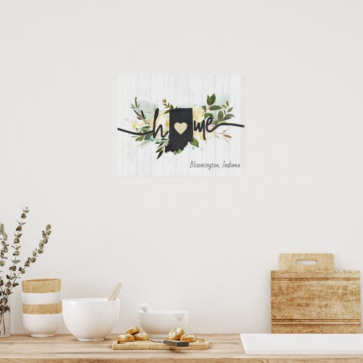 インディアナパーソナライズされた州ユアホームシティ素朴 ポスター (キッチン)