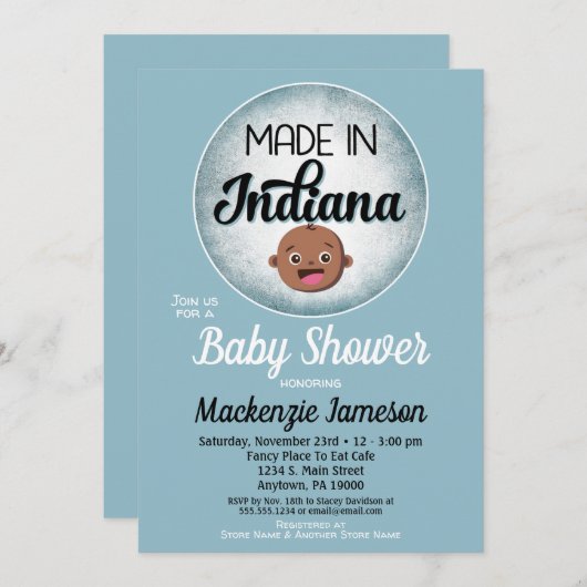 インディアナベビーシャワーアフリカンアメリカン・ブルーベビー 招待状 (正面/裏面)