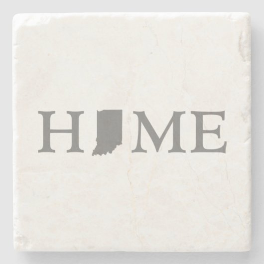 インディアナホーム州マップ形状レターワードアートグレー ストーンコースター (正面)