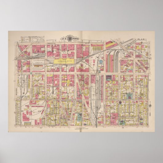 インディアナポリスのヴィンテージ地図（1916年） ポスター (正面)