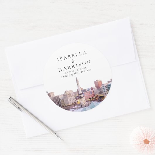 インディアナポリスインディアナデスティネーションスカイライン ラウンドシール (封筒)