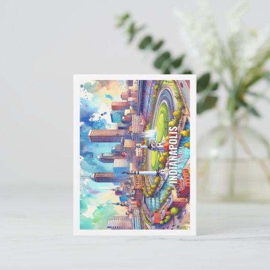 インディアナポリスインディアナUSA有名なプレイスウォータカラー ポストカード (スタンド正面)