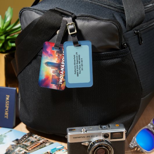 インディアナポリススカイライン抽象芸術アート ラゲッジタグ (正面&裏面)