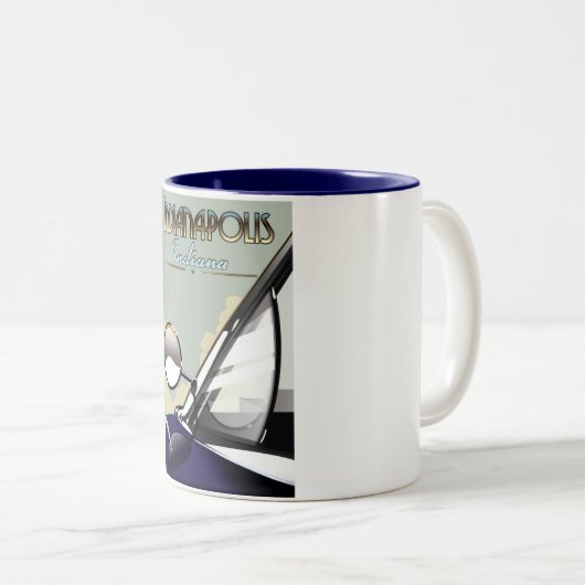 インディアナポリスヴィンテージ車の旅行ポスター ツートーンマグカップ (正面右)