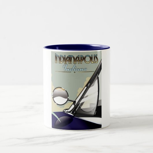インディアナポリスヴィンテージ車の旅行ポスター ツートーンマグカップ (中央)