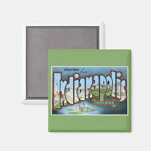 インディアナポリス・インディアナからのご挨拶！ヴィンテージ マグネット (正面/裏面)