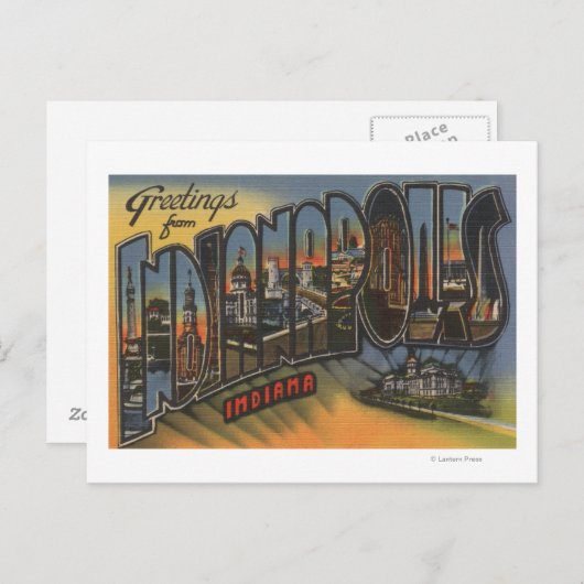 インディアナポリス,インディアナ – ラージ・レター・シーン ポストカード (正面/裏面)