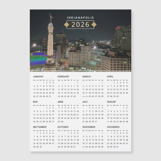 インディアナポリス モニュメント 2026年 カレンダー マグネット (正面)
