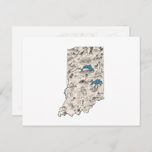 インディアナヴィンテージ写真マップアンティーク州グラフ ポストカード (正面/裏面)