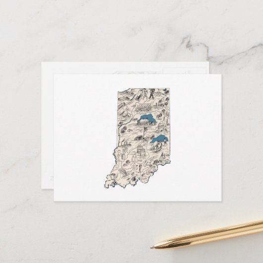 インディアナヴィンテージ写真マップアンティーク州グラフ ポストカード (正面/裏面インサイチュ)