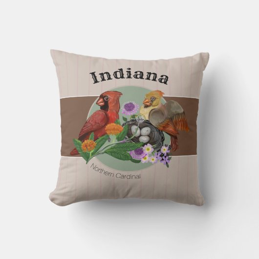 インディアナ北部深紅色と先住民植物 クッション (正面)