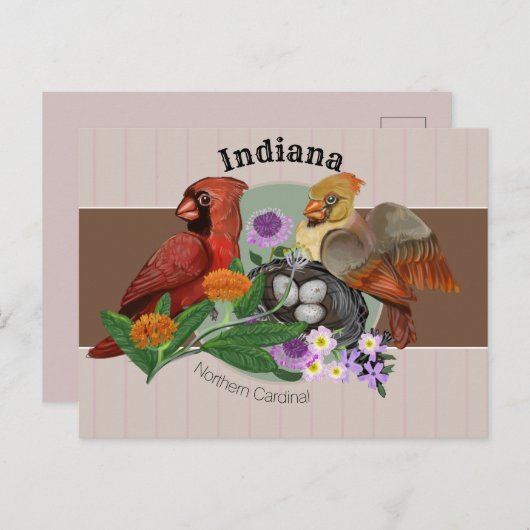 インディアナ北部深紅色と先住民植物 シーズンポストカード (正面/裏面)