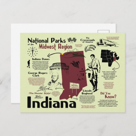 インディアナ国立公園の地図 ポストカード (正面/裏面)