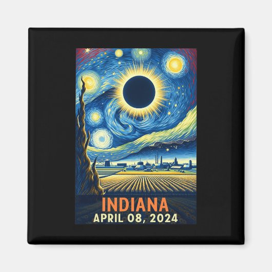 インディアナ太陽のトータルEclipse 2024星空のナイトバン マグネット (正面)