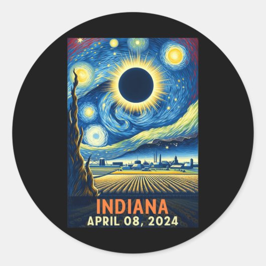 インディアナ太陽のトータルEclipse 2024星空のナイトバン ラウンドシール (正面)