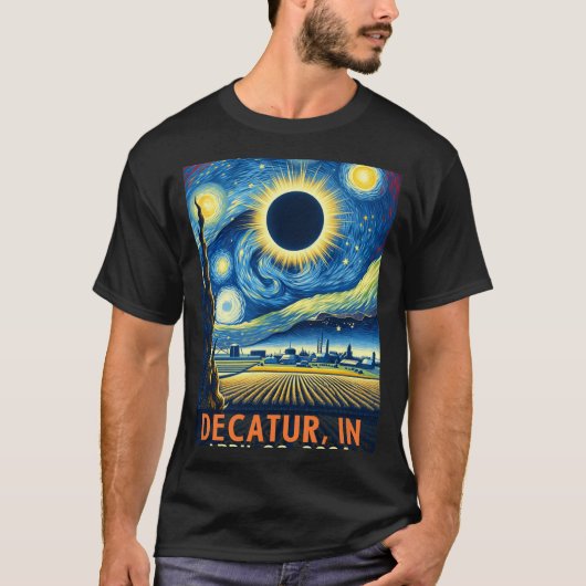 インディアナ太陽のトータルEclipse 2024星空の夜 Tシャツ (正面)
