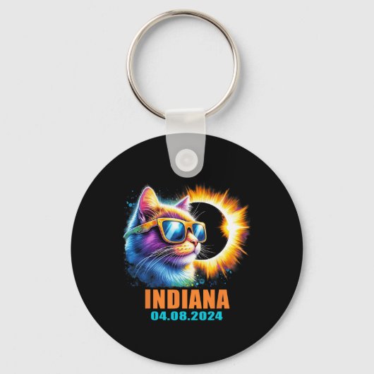 インディアナ太陽のトータルEclipse 2024猫食太陽の食 キーホルダー (正面)