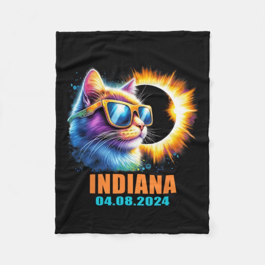 インディアナ太陽のトータルEclipse 2024猫食太陽の食 フリースブランケット (正面)