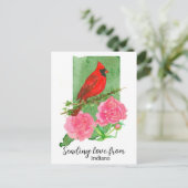 インディアナ州から愛を送る(鳥)ショウジョウコウカンチョウピンク牡丹 ポストカード (スタンド正面)