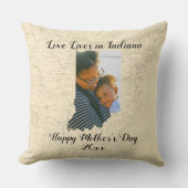 インディアナ州に住む古い地図と州の形をした写真 クッション (正面)