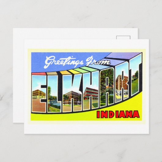 インディアナ州のエルクハートからのヴィンテージ挨拶 ポストカード (正面/裏面)