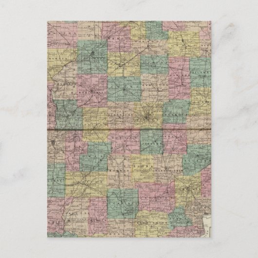 インディアナ州の新しい地区と町の地図 ポストカード (正面)