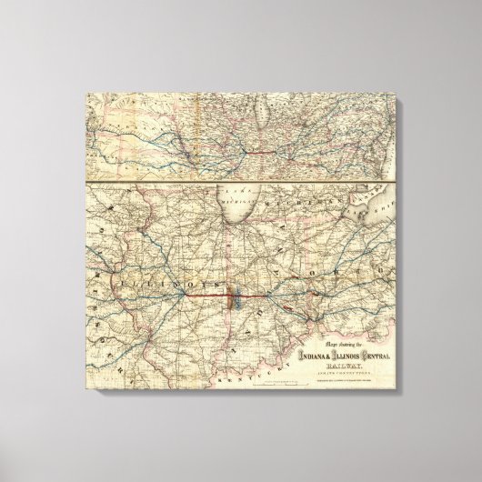 インディアナ州を示す地図 キャンバスプリント (正面)