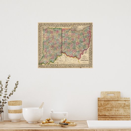 インディアナ州オハイオの地図バイミッチェル ポスター (キッチン)