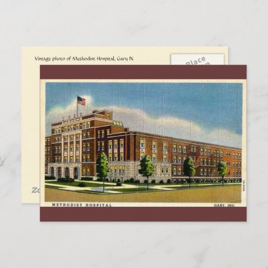 インディアナ州ゲーリーにある古メソジスト病院 ポストカード (正面/裏面)