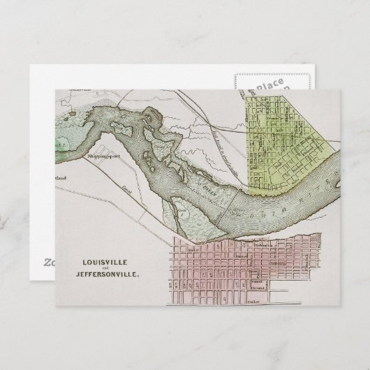 インディアナ州ジェファーソンVILLE：地図 ポストカード (正面/裏面)
