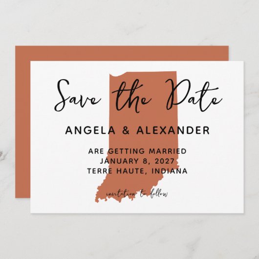 インディアナ州テラコッタの結婚式 セーブザデート (正面/裏面)