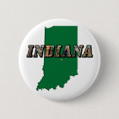 インディアナ州マップ緑のアウトライン&フォト文字 缶バッジ (正面)