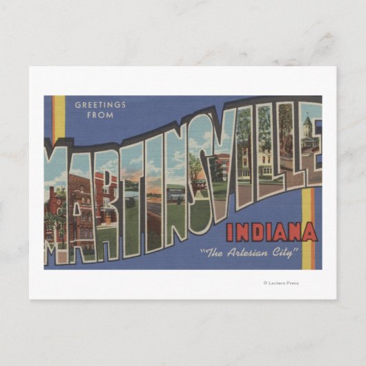 インディアナ州マーティンズビル – 大きな文字のシーン ポストカード (正面)