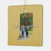 インディアナ州写真の挿入物と町名 セラミックオーナメント (左)