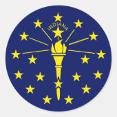 インディアナ州旗のブルー&金ゴールドトーチ&スターズ ラウンドシール (正面)