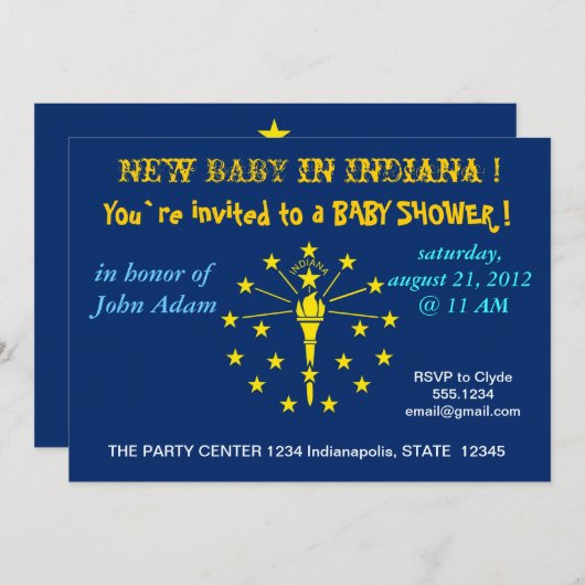 インディアナ州旗を持つベビーシャワー招待状 招待状 (正面/裏面)