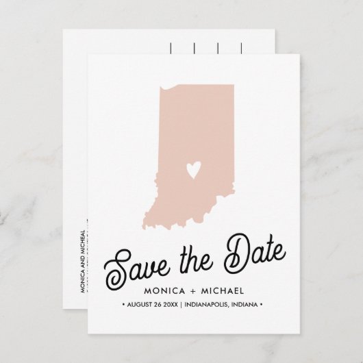 インディアナ州目的地ウェディング任意の色！ 案内ポストカード (正面/裏面)