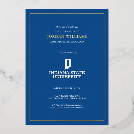 インディアナ州立大学 卒業式 箔招待状 (正面)