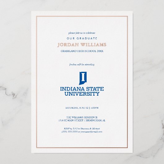 インディアナ州立大学 卒業式 箔招待状 (正面)