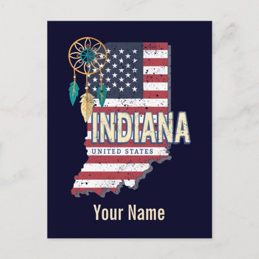 インディアナ州統一された州レトロマップヴィンテージUSA シーズンポストカード (正面)