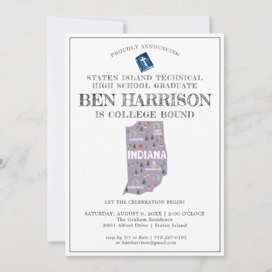 インディアナ州 |大学進学パーティー 招待状 (正面)