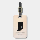 インディアナ結婚の地図ラゲージタグ、カップルの名前 ラゲッジタグ (正面縦)