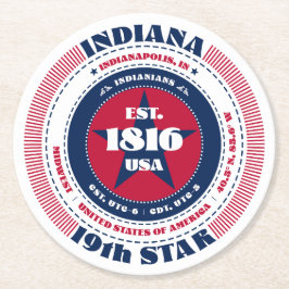 インディアナ赤白青タイポグラフィ ラウンドペーパーコースター
