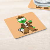 インディアナ・ジョーンズの格好をしたパラショロフォス。 スクエアペーパーコースター (アングル)