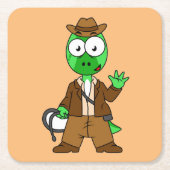 インディアナ・ジョーンズの格好をしたパラショロフォス。 スクエアペーパーコースター (正面)