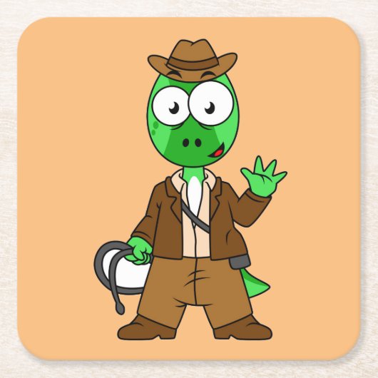 インディアナ・ジョーンズの格好をしたパラショロフォス。 スクエアペーパーコースター (正面)